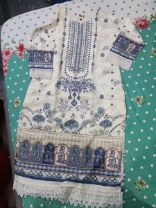 Elegant Cream &amp; Blue Printed Salwar Kameez