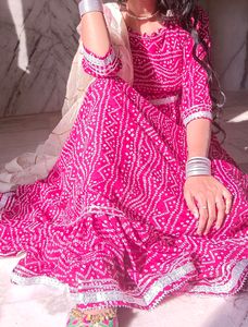 Gown In Bandhani Print