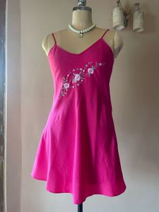 Pink Embroidered Slip Dress