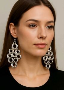 Trendy Silver Ring Chain Chandelier Earrings