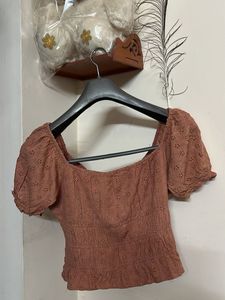 Cute Brown Eyelet Top