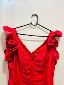 Red Ruffle Sleeve Beautiful Dress