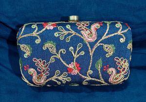 Blue Embroidery Clutch