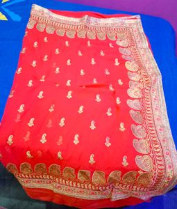 Orange Embroidered Saree