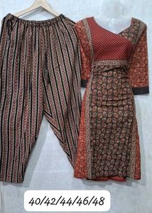 Ajrakh Cotton Kurti And Pant Set
