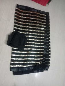 Black Sequin Stripe Saree