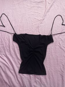 Black Ruched V-Neck Top