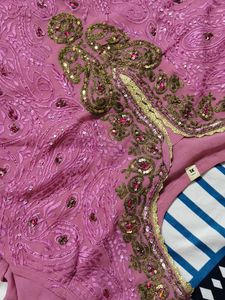 Women Pink Georgette Embellished Kurti