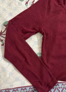 Burgundy Ribbed Button-Up Top