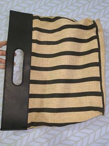 Exported Jute&amp;Leather Tote Bag-(New) never used