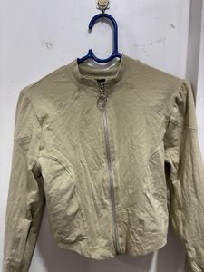 Beige Cropped Zip-Up Jacket