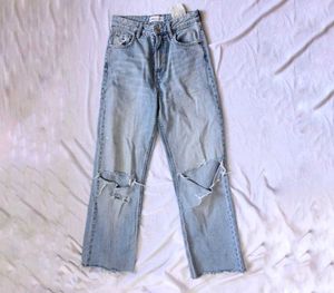 Zara Ripped Knee Light Wash Jeans