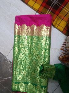 Green Silk Saree &amp; Blouse Set