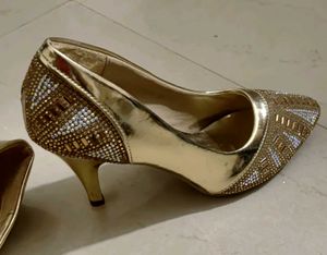 Gold Rhinestone Heels - Size UK 4