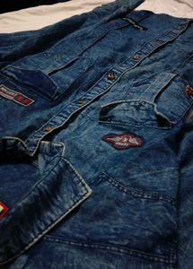 oversized Denim Patchwork Shirt🩵