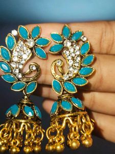 Teal Jhumka Earrings