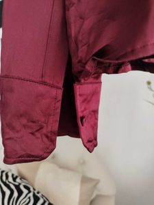 Button Down Burgendy Satin Shirt