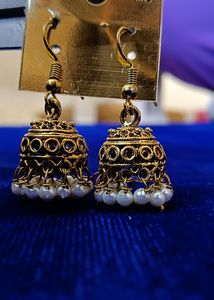 Oxidise Earring With Moti Latkan
