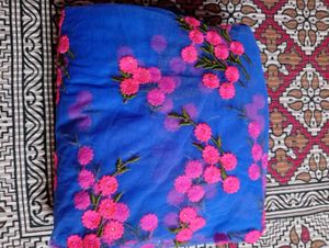 Blue Ready To Wear Net Saree With Padded Blouse