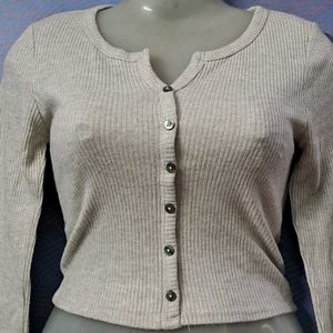 Button-Front Ribbed Top