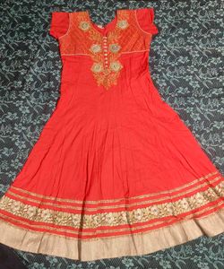 Carrot Toned Colour Embroidered Anarkali