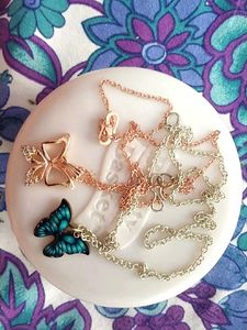 Rose Gold Bow & Teal Butterfly Necklace Set
