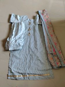 Light Blue Kurti With Pant And Dupatta Set