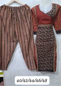 Ajrakh Cotton Kurti And Pant Set