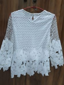 Beautiful White Clrd Cut-out Style top With Beads