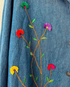 Vintage Flower Embroidered Denim Shirt