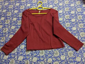 👀🫦Maroon Ribbed Long Sleeve Top👀🫦