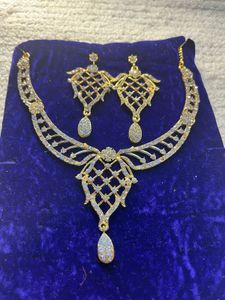 Gold &amp; Rhinestone Necklace &amp; Earring Set