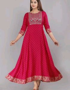 Pink Embroidered Anarkali Kurti