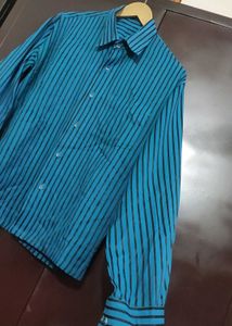 Blue Color Black Striped Casual Shirt For 38 Chest