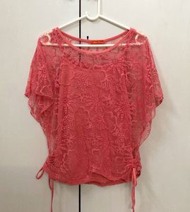 Elegant Sheer Floral Lace Top – Coral Pink | Boho