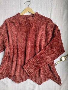 Chenille Velvet Mock Neck Sweater