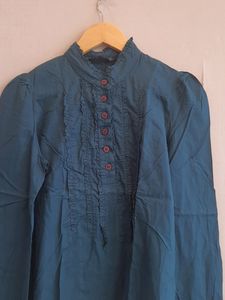 Teal Ruffle Button Up Blouse