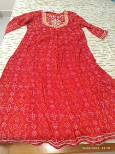 New Unused Xxl Red Printed Anarkali