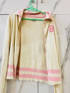 White Sweater With Pink Lining