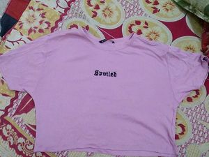 Pink 'Spoiled' Graphic Crop Top