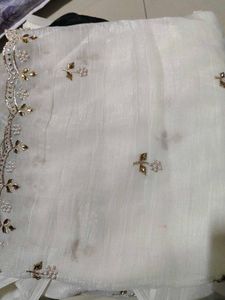 Embroidered White Saree