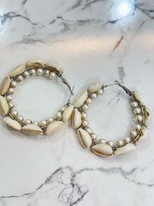 Shell and Pearl Hoop Earrings