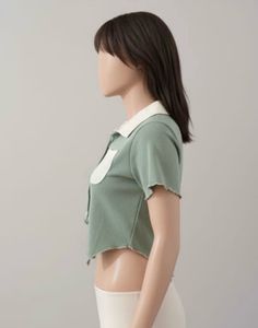 Mint Green Cropped Polo Top