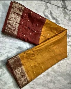 Mustered Yellow With Red Border Banarasi Silksaree