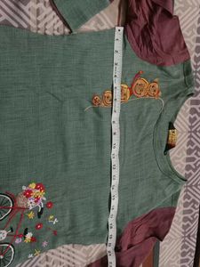Green Kurti with Bicycle Embroidery