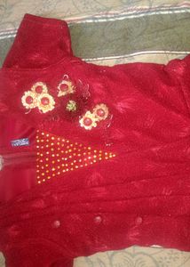 Red Embroidered Fit &amp; Flare Dress