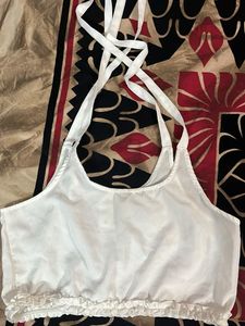White Button-Front Crop Top Unused