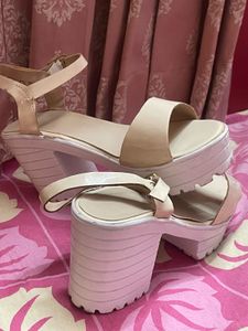 Stylish Beige Chunky Platform Block Heels