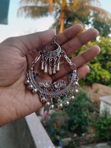 Bohemian Silver Peacock Earrings