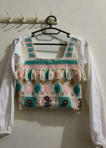 White Long Sleeve Crop Top